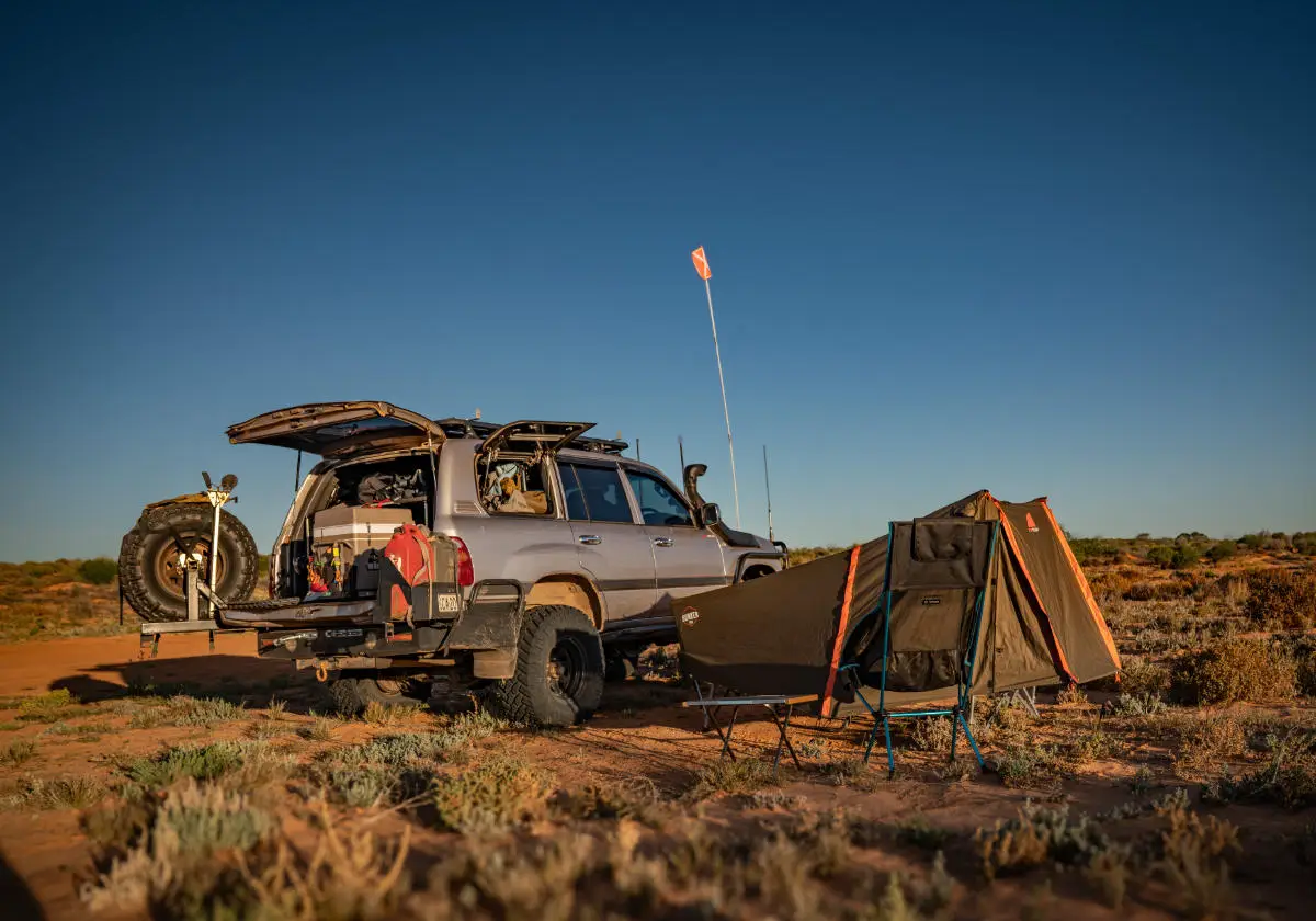 Desert camp with stretcher